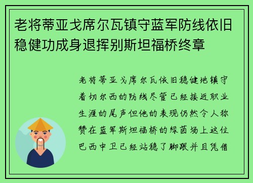 老将蒂亚戈席尔瓦镇守蓝军防线依旧稳健功成身退挥别斯坦福桥终章